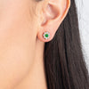 Colombian Emerald And Diamond Halo Earrings Yellow Gold