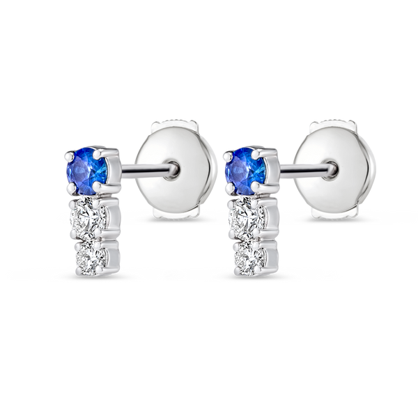 Petite Trio Sri Lankan Ceylon Blue Sapphire & Lab-Grown Diamond Bar Earrings White Gold