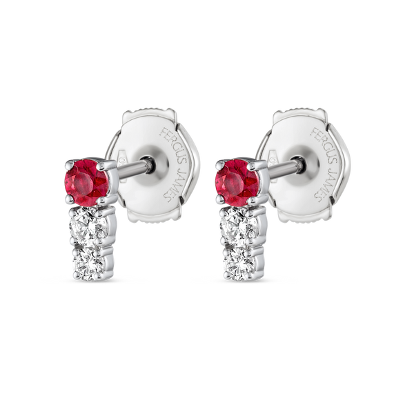 Petite Trio Deep Red Ruby & Lab-Grown Diamond Bar Earrings White Gold