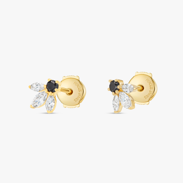 Pixie Wing Black Lab-Grown Diamond & Lab-Grown Diamond Earrings Yellow Gold