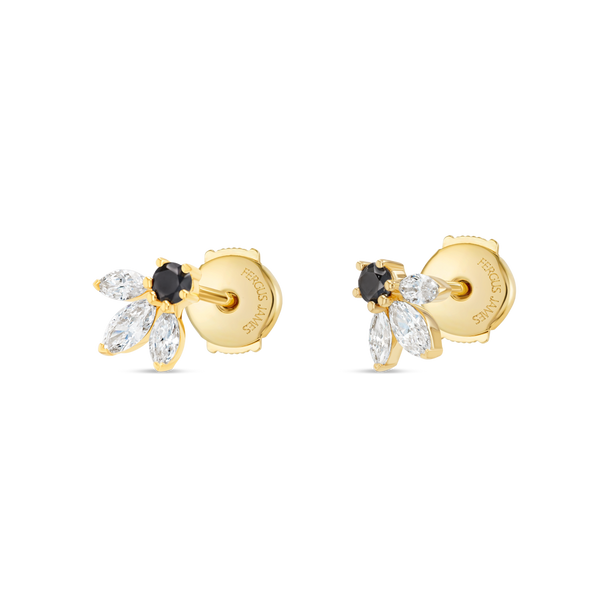 Pixie Wing Black Lab-Grown Diamond & Lab-Grown Diamond Earrings Yellow Gold