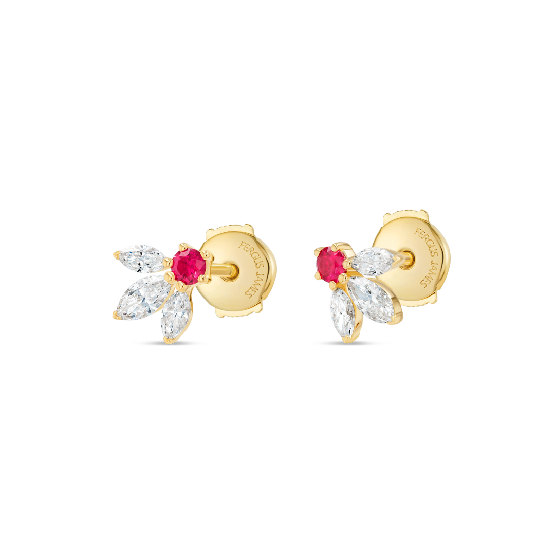 Pixie Wing Ruby & Diamond Earrings Yellow Gold