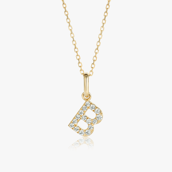 B Letter Lab-Grown Diamond Pendant Yellow Gold