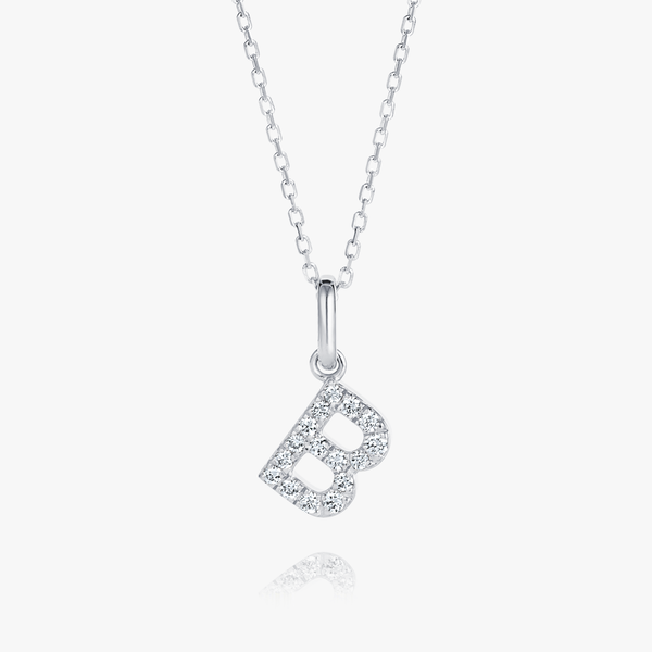 B Letter Lab-Grown Diamond Pendant White Gold