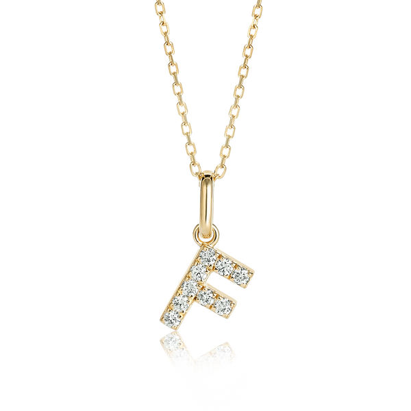 F Letter Lab-Grown Diamond Pendant Yellow Gold