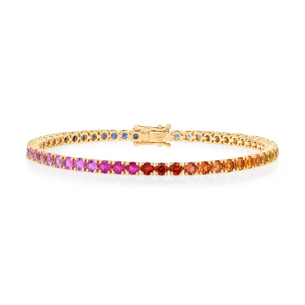 4ct Natural Rainbow Sapphire Tennis Bracelet Yellow Gold