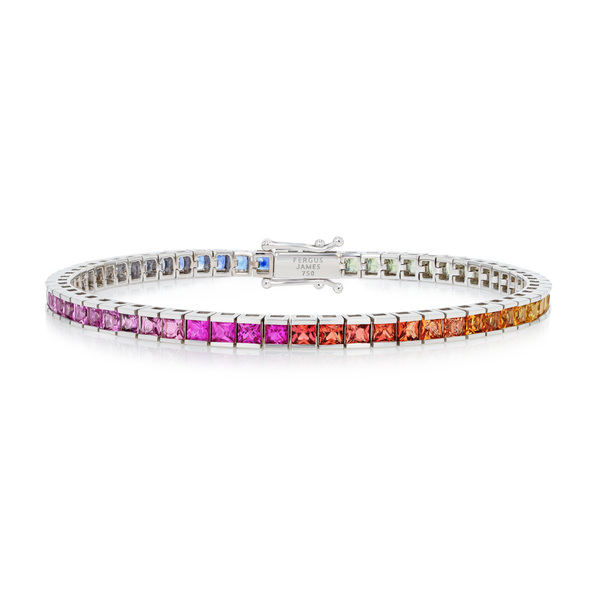 6ct Natural Princess Rainbow Sapphire Tennis Bracelet White Gold