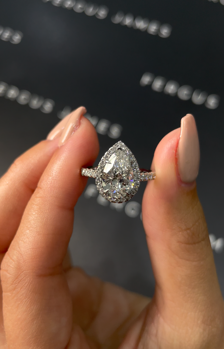 2 Carat Lab-Grown Halo Engagement Ring - Pear Diamond