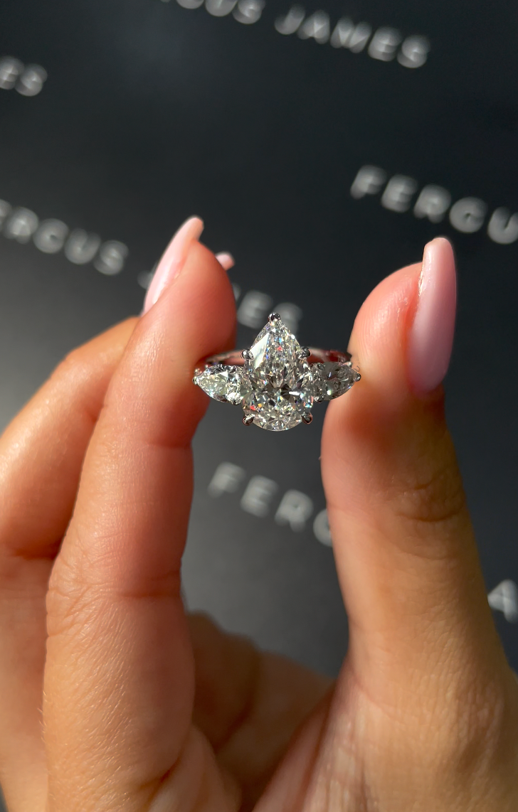 2.5 Carat Lab-Grown Trilogy Engagement Ring - Pear Diamond