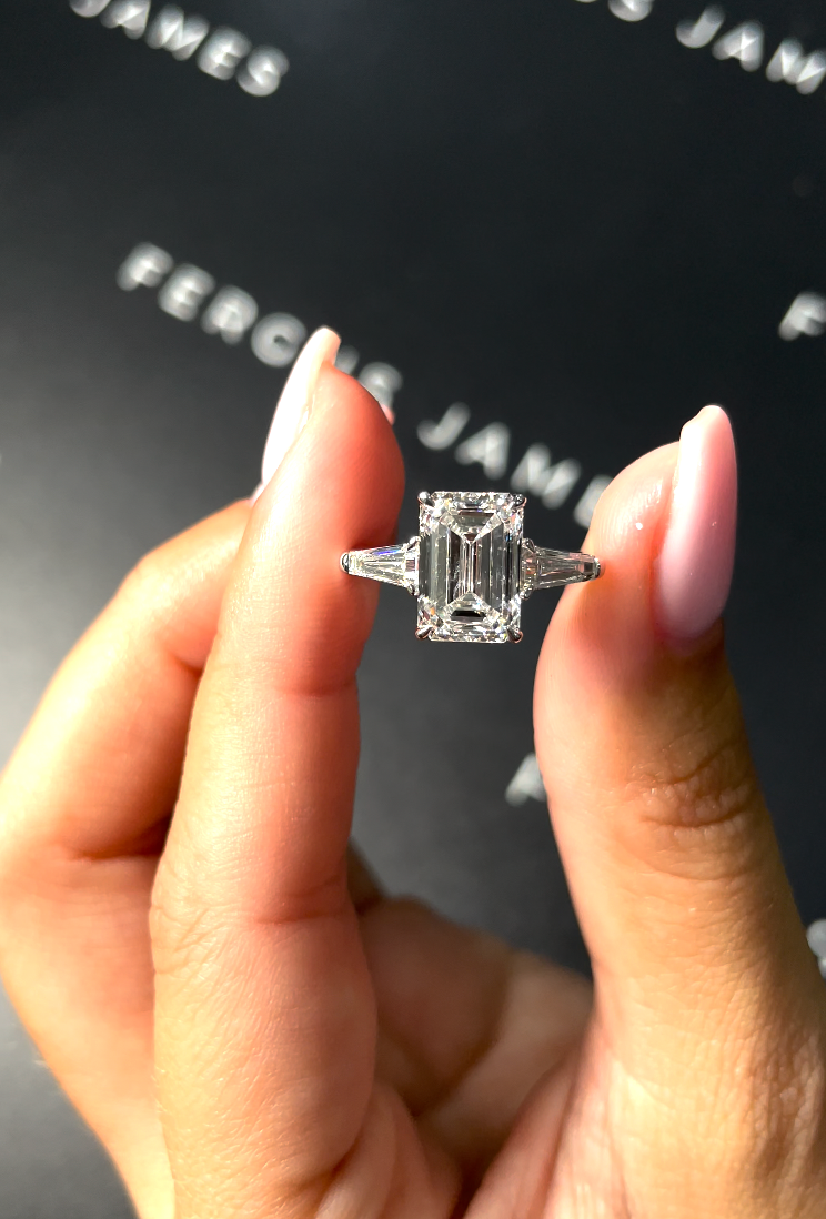 3 Carat Lab-Grown Trilogy Engagement Ring - Emerald Diamond