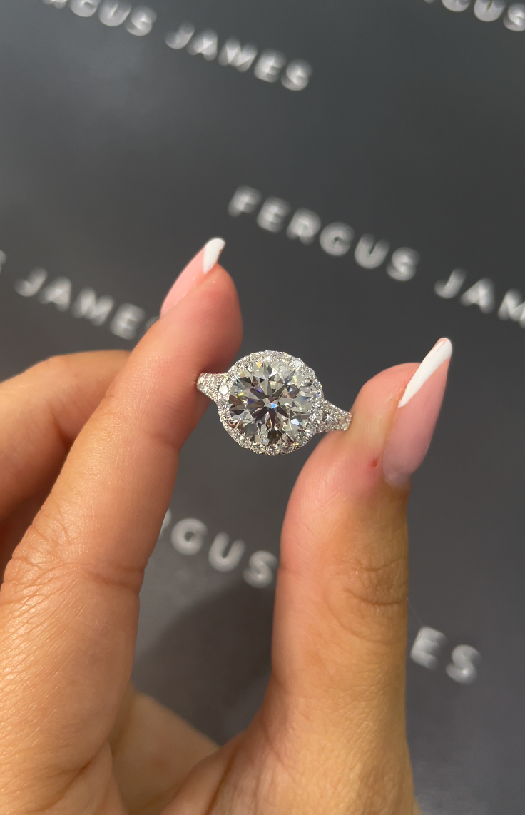 2.5 Carat Natural Halo Engagement Ring - Round Diamond