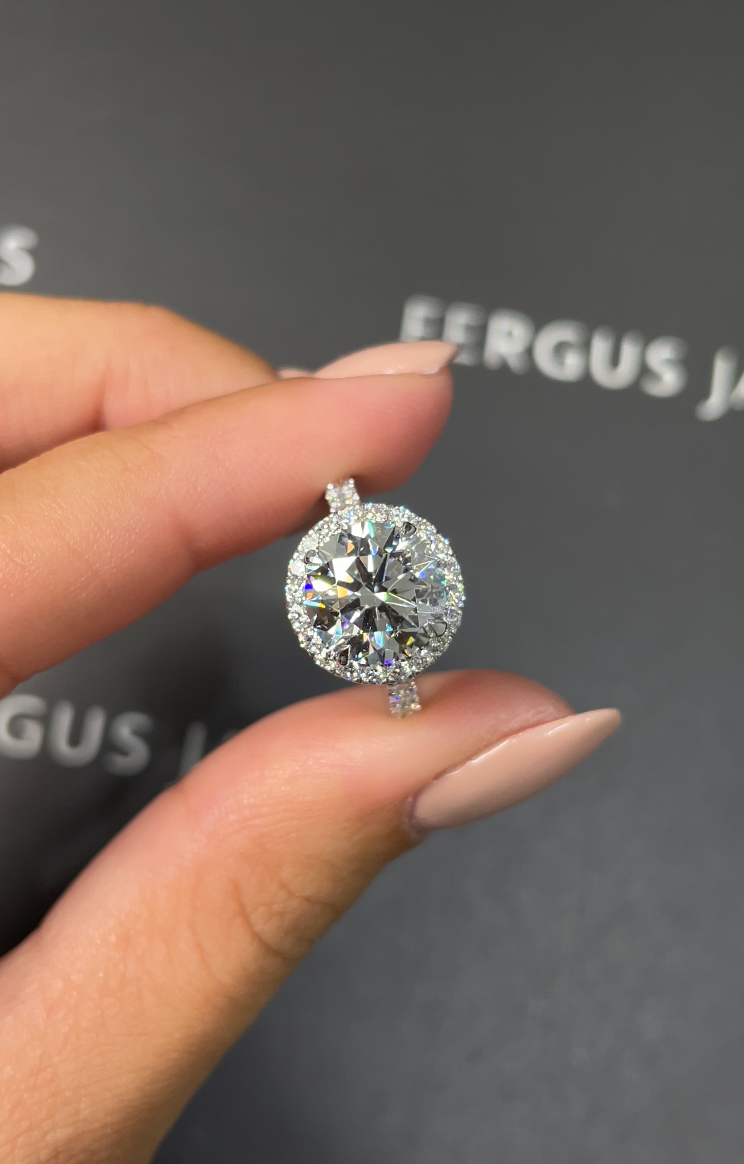 3 Carat Natural Halo Engagement Ring - Round Diamond