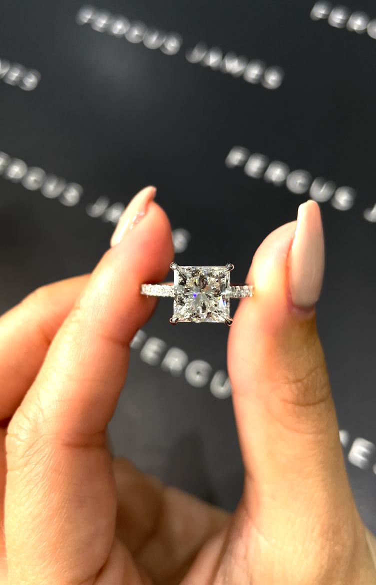 3 Carat Lab-Grown Diamond Band Engagement Ring - Princess Diamond