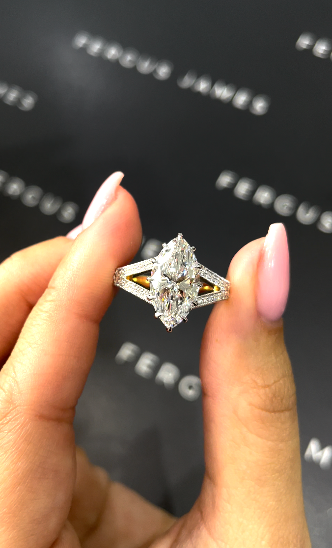 3 Carat Natural Diamond Band Engagement Ring - Marquise Diamond
