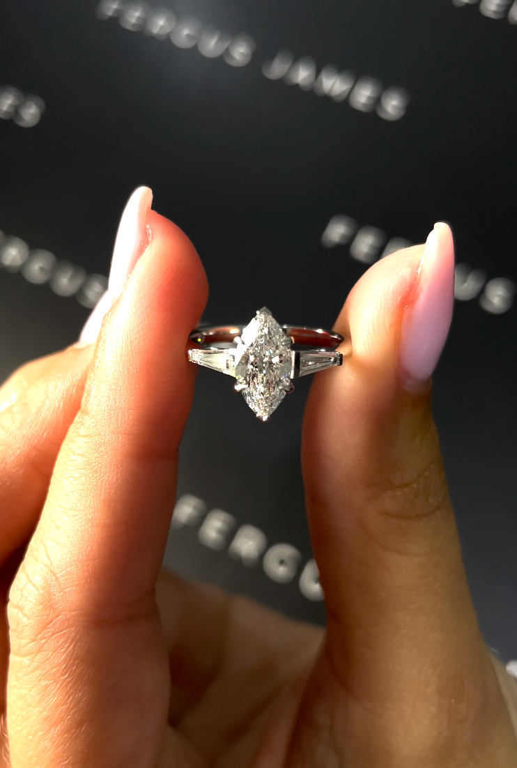 1 Carat Natural Trilogy Engagement Ring - Marquise Diamond