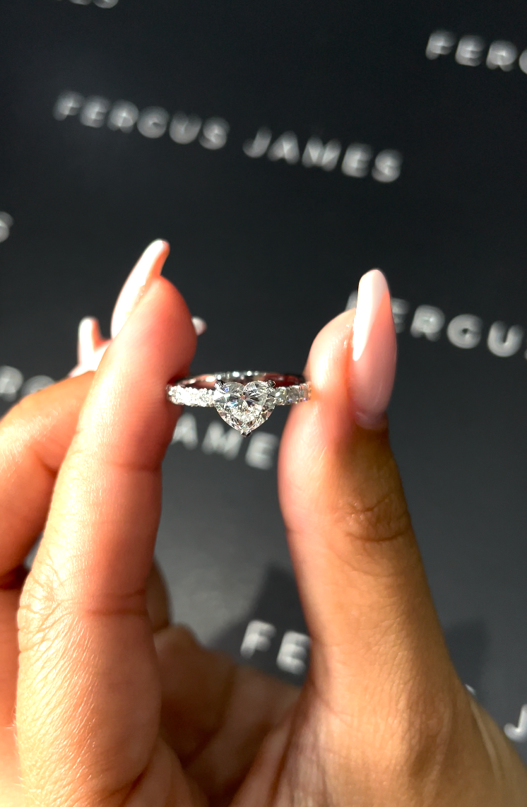 0.5 Carat Natural Diamond Band Engagement Ring - Heart Diamond