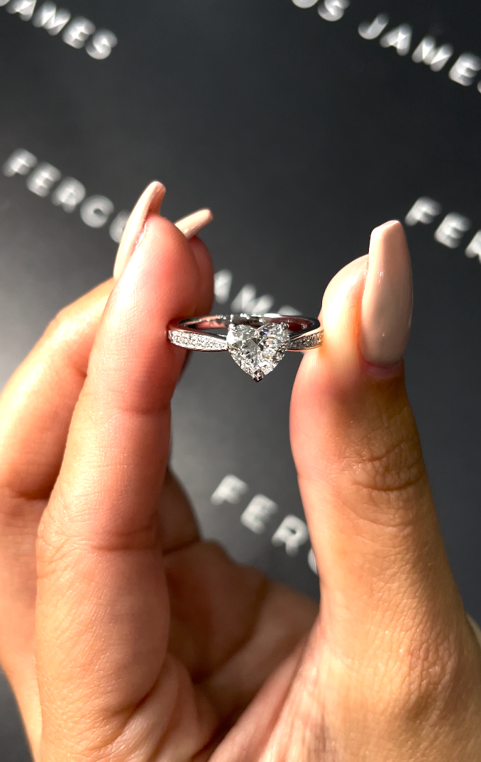 1 Carat Natural Diamond Band Engagement Ring - Heart Diamond