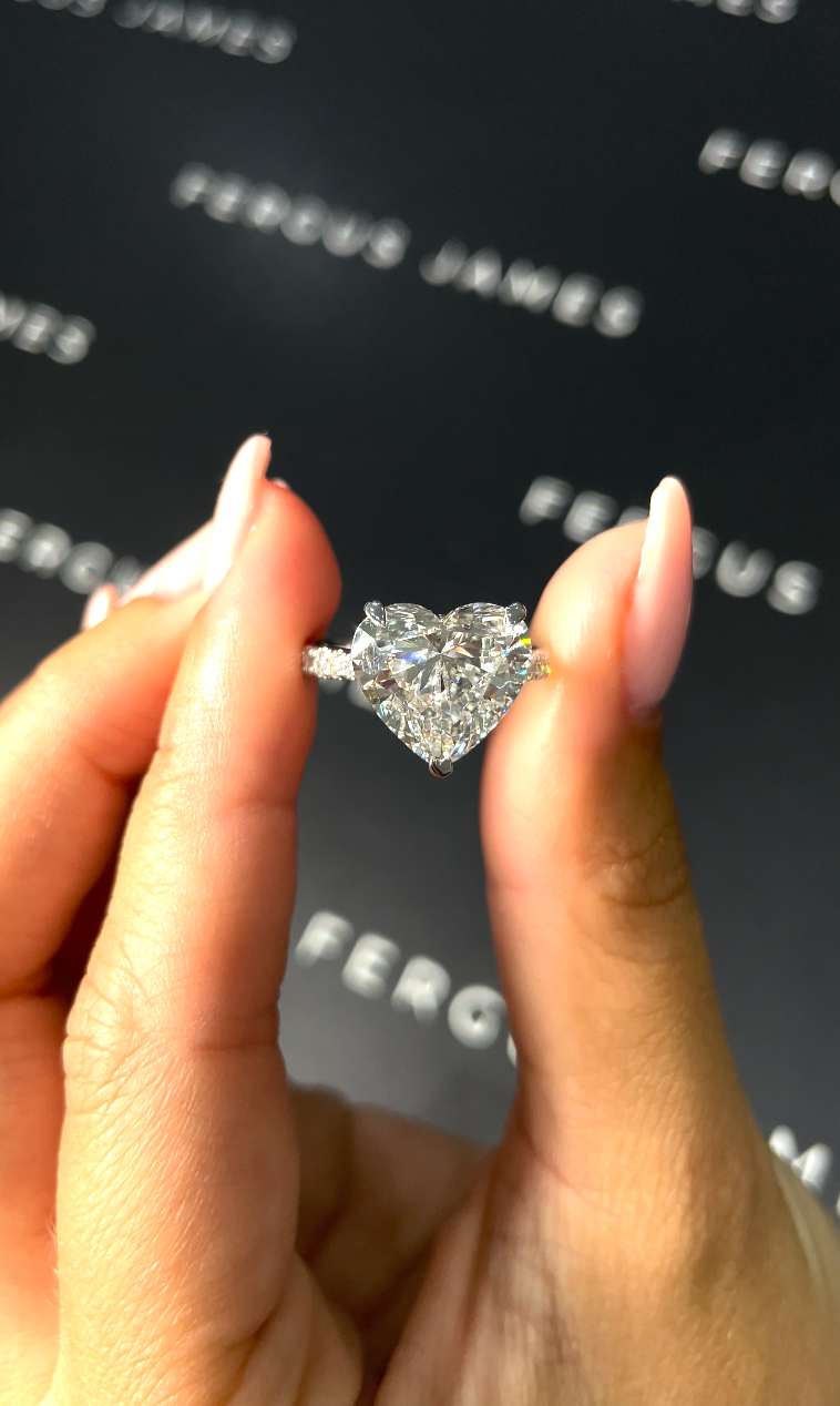 5 Carat Natural Diamond Band Engagement Ring- Heart Diamond