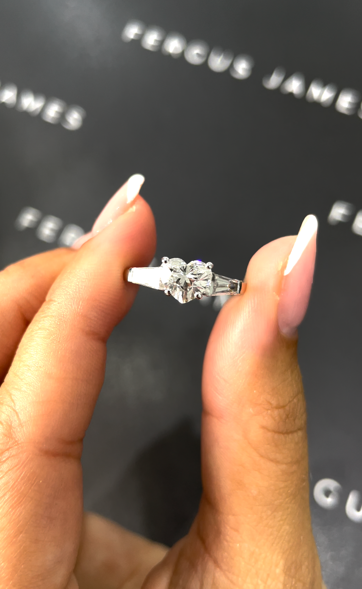1 Carat Natural Trilogy Engagement Ring - Heart Diamond