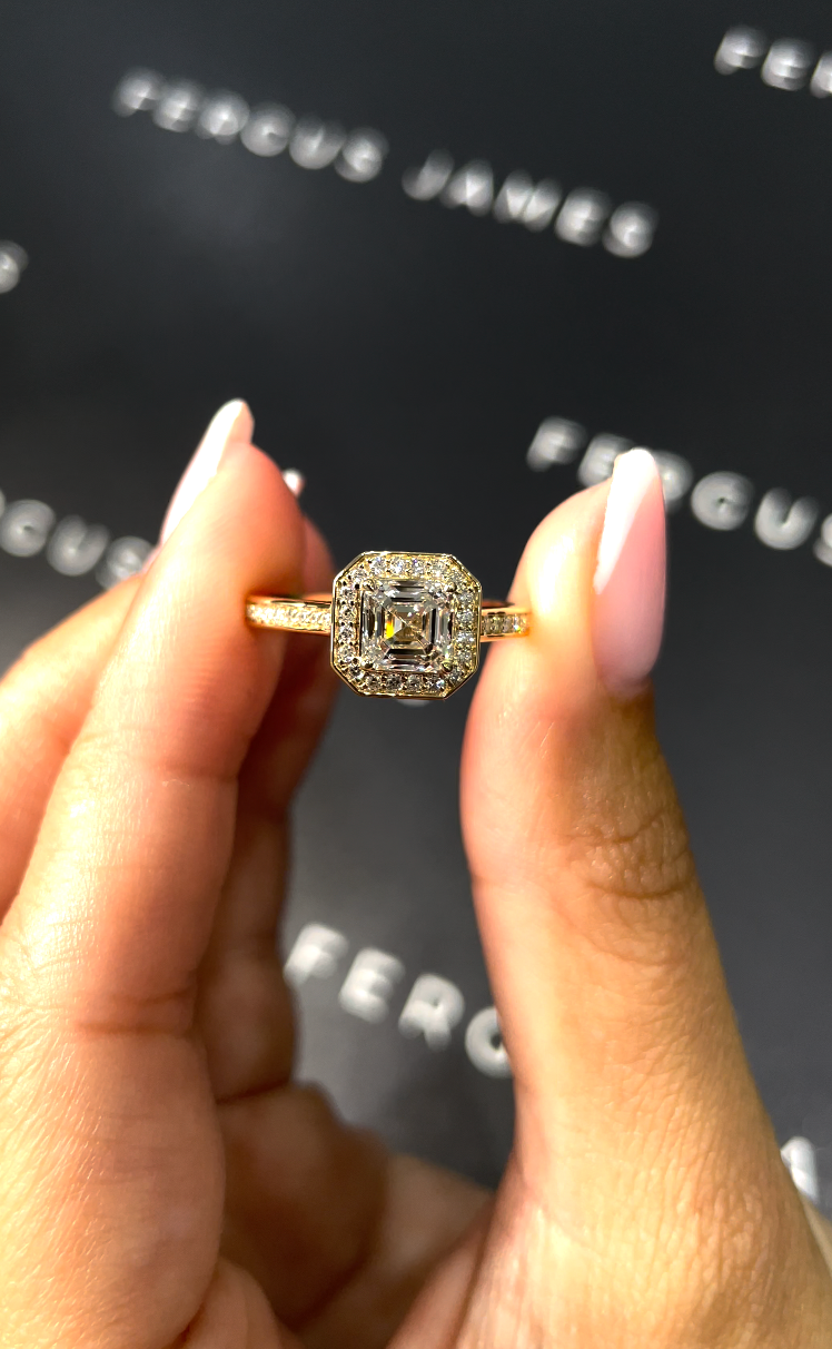 1 Carat Natural Halo Engagement Ring - Asscher Diamond