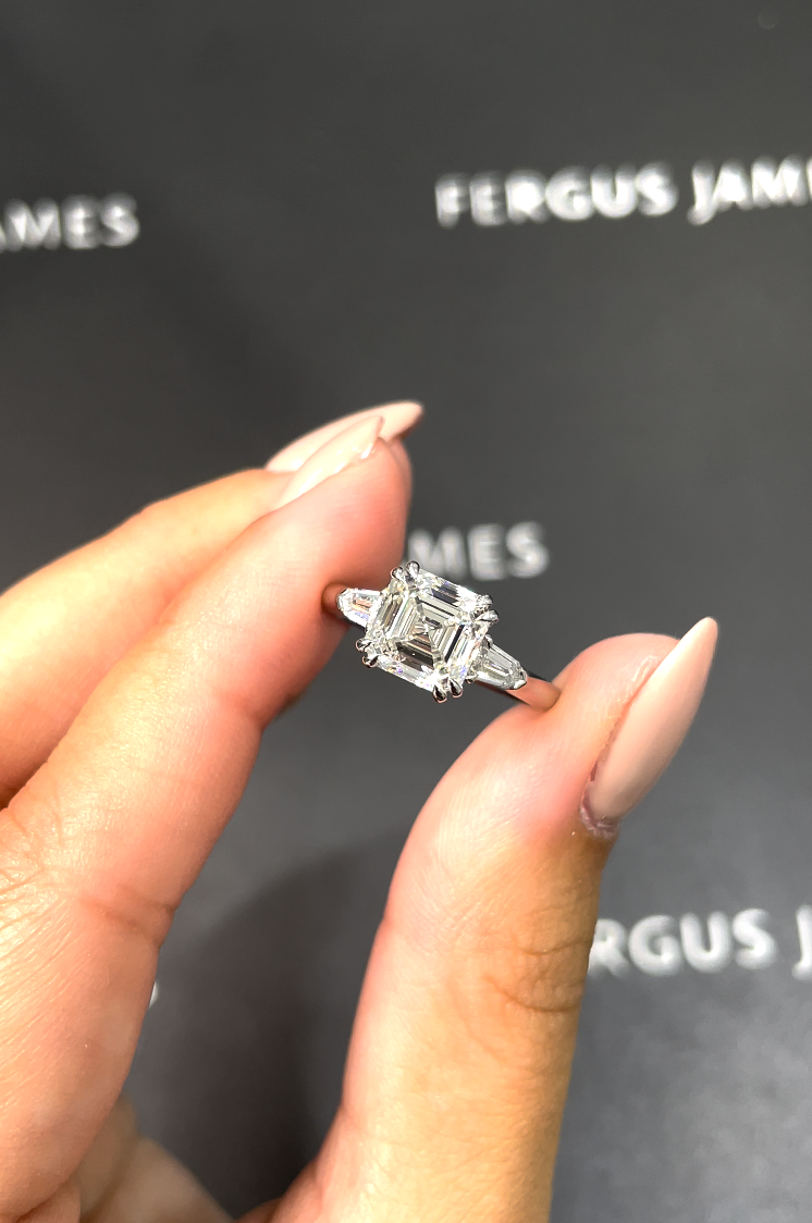 2 Carat Natural Trilogy Engagement Ring - Asscher Diamond