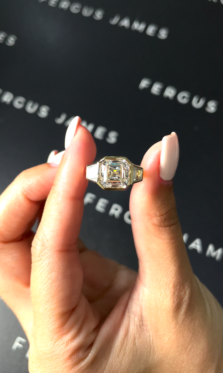 4 Carat Natural Trilogy Engagement Ring - Asscher Diamond