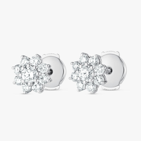 Natural Diamond Flower Halo Earrings White Gold