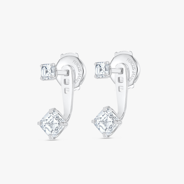 Angled Asscher Shaped Natural Diamond Slider Earrings White Gold