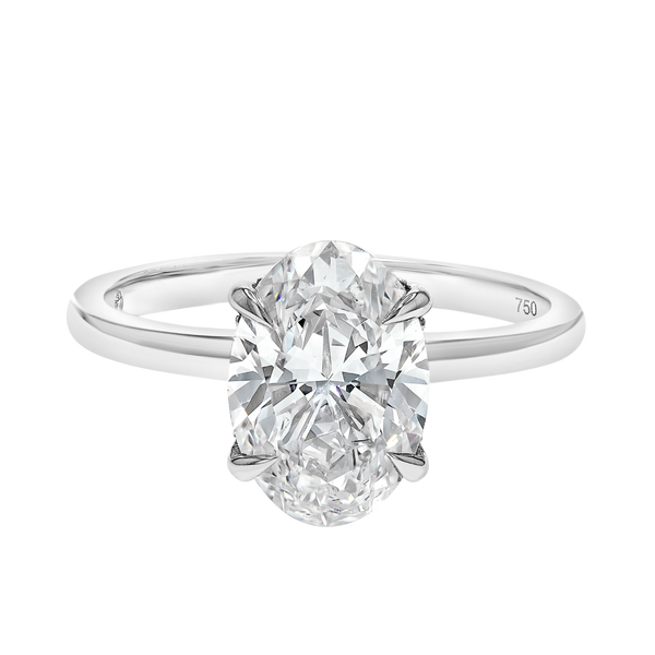 2 Carat Natural Oval Solitaire With Hidden Halo White Gold Ring