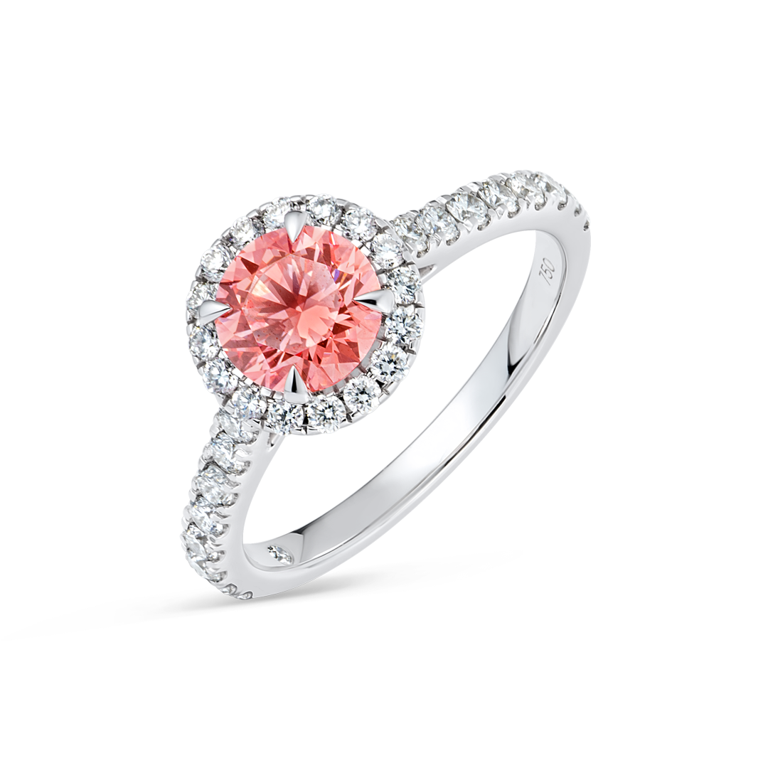 1.01ct Round Lab-Grown Pink Diamond Halo Ring White Gold