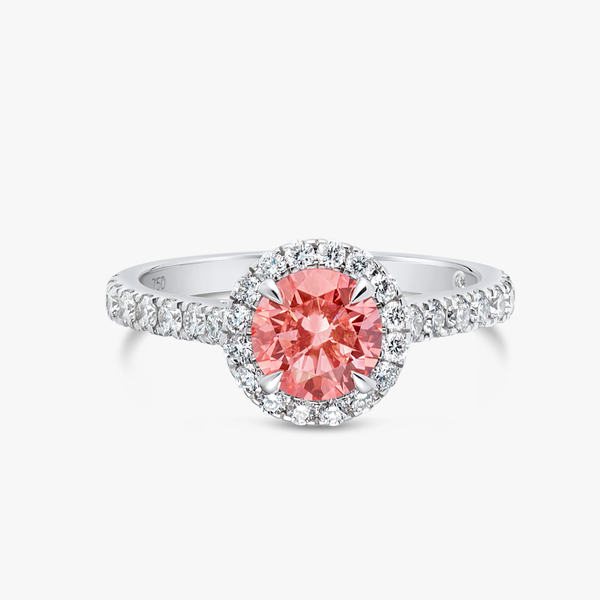 1.01ct Round Lab-Grown Pink Diamond Halo Ring White Gold