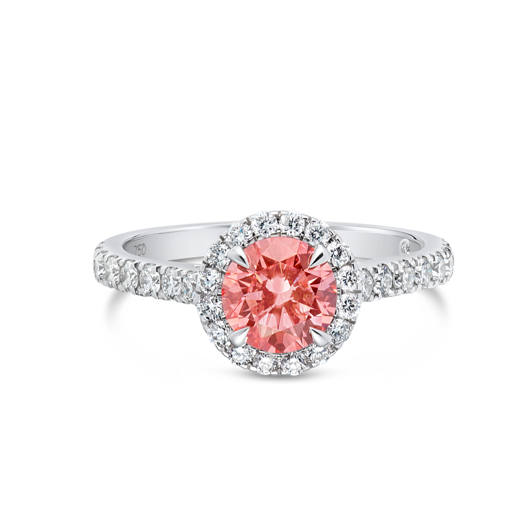 1.01ct Round Lab-Grown Pink Diamond Halo Ring White Gold