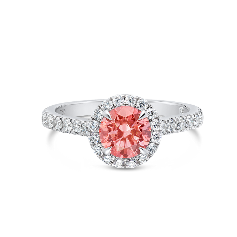 1.01ct Round Lab-Grown Pink Diamond Halo Ring White Gold