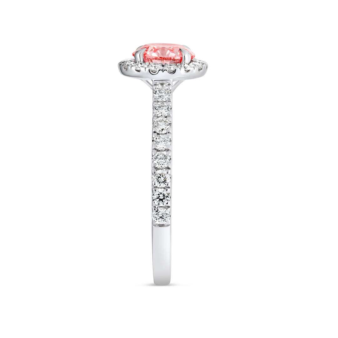 1.01ct Round Lab-Grown Pink Diamond Halo Ring White Gold