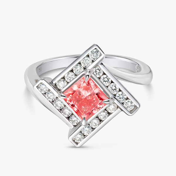 1.01ct Princess Lab-Grown Pink Diamond Halo Ring White Gold