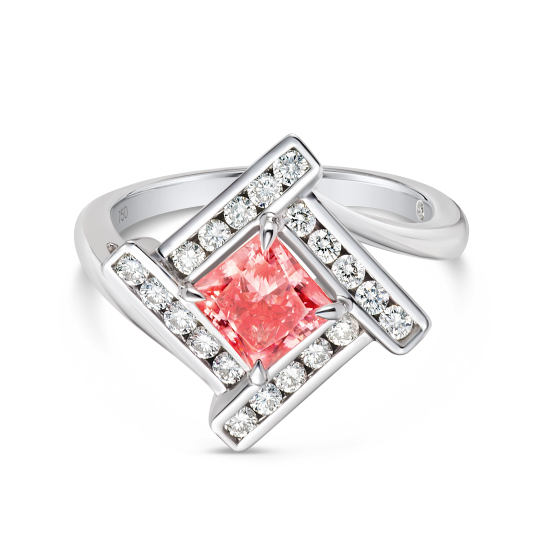 1.01ct Princess Lab-Grown Pink Diamond Halo Ring White Gold