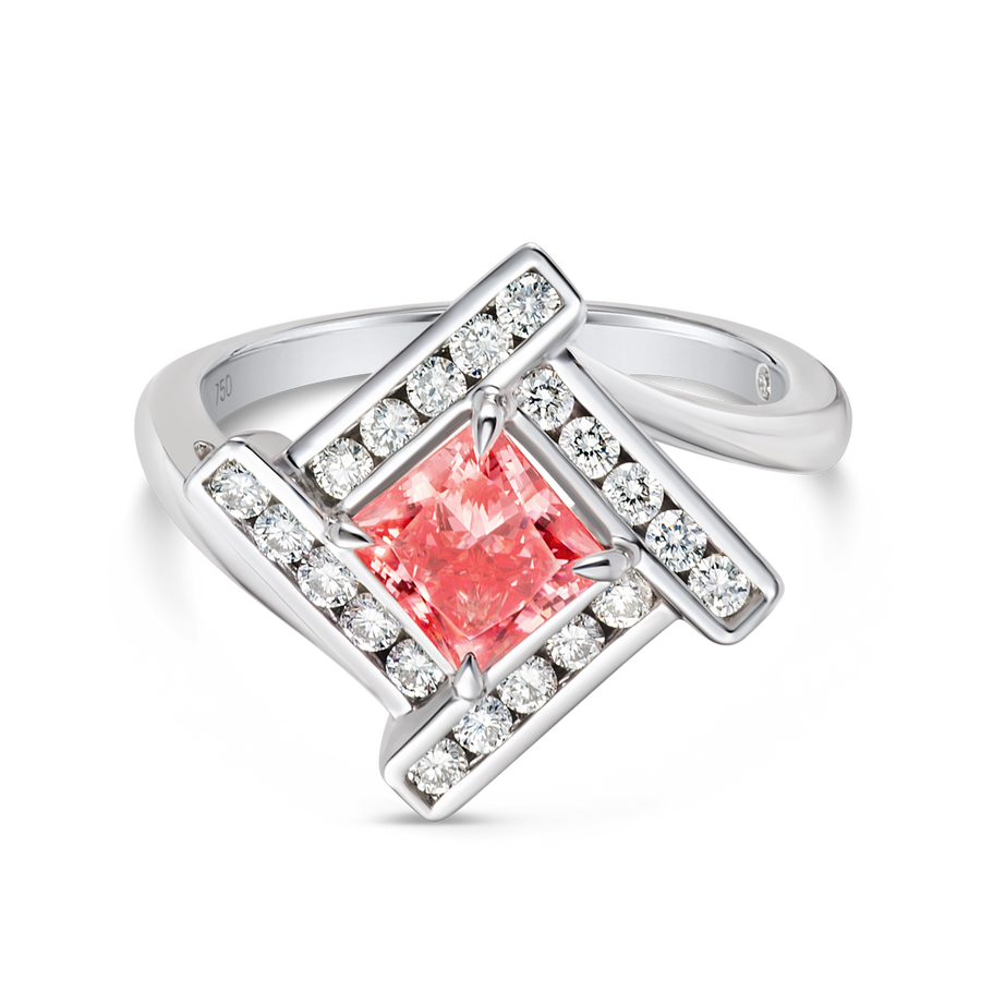 1.01ct Princess Lab-Grown Pink Diamond Halo Ring White Gold