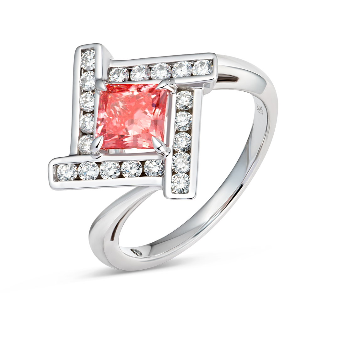 1.01ct Princess Lab-Grown Pink Diamond Halo Ring White Gold