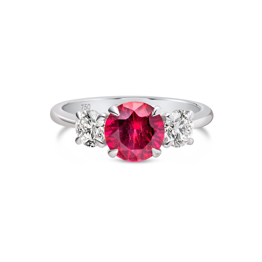 1.38ct Round Natural Red Spinel Trilogy Ring White Gold