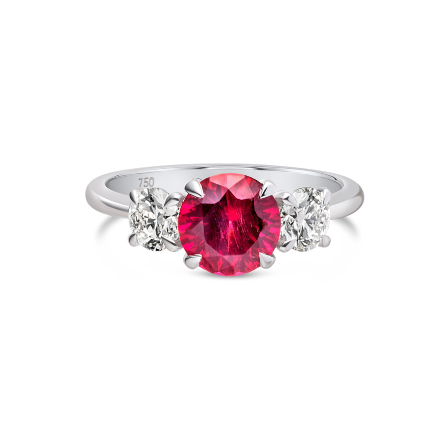 1.38ct Round Natural Red Spinel Trilogy Ring White Gold
