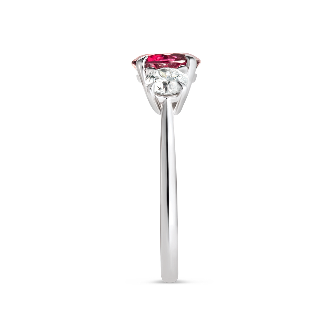 1.38ct Round Natural Red Spinel Trilogy Ring White Gold