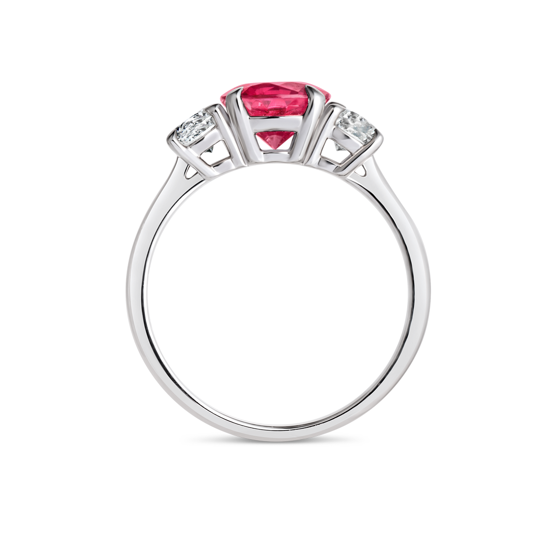 1.38ct Round Natural Red Spinel Trilogy Ring White Gold