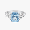 2.85ct Cushion Natural Blue Beryl Trilogy Ring White Gold
