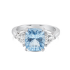 2.85ct Cushion Natural Blue Beryl Trilogy Ring White Gold