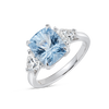 2.85ct Cushion Natural Blue Beryl Trilogy Ring White Gold