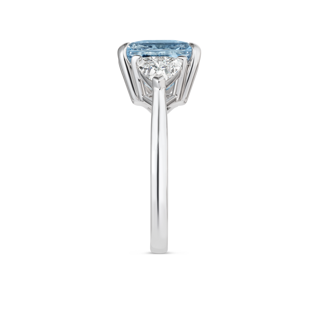 2.85ct Cushion Natural Blue Beryl Trilogy Ring White Gold
