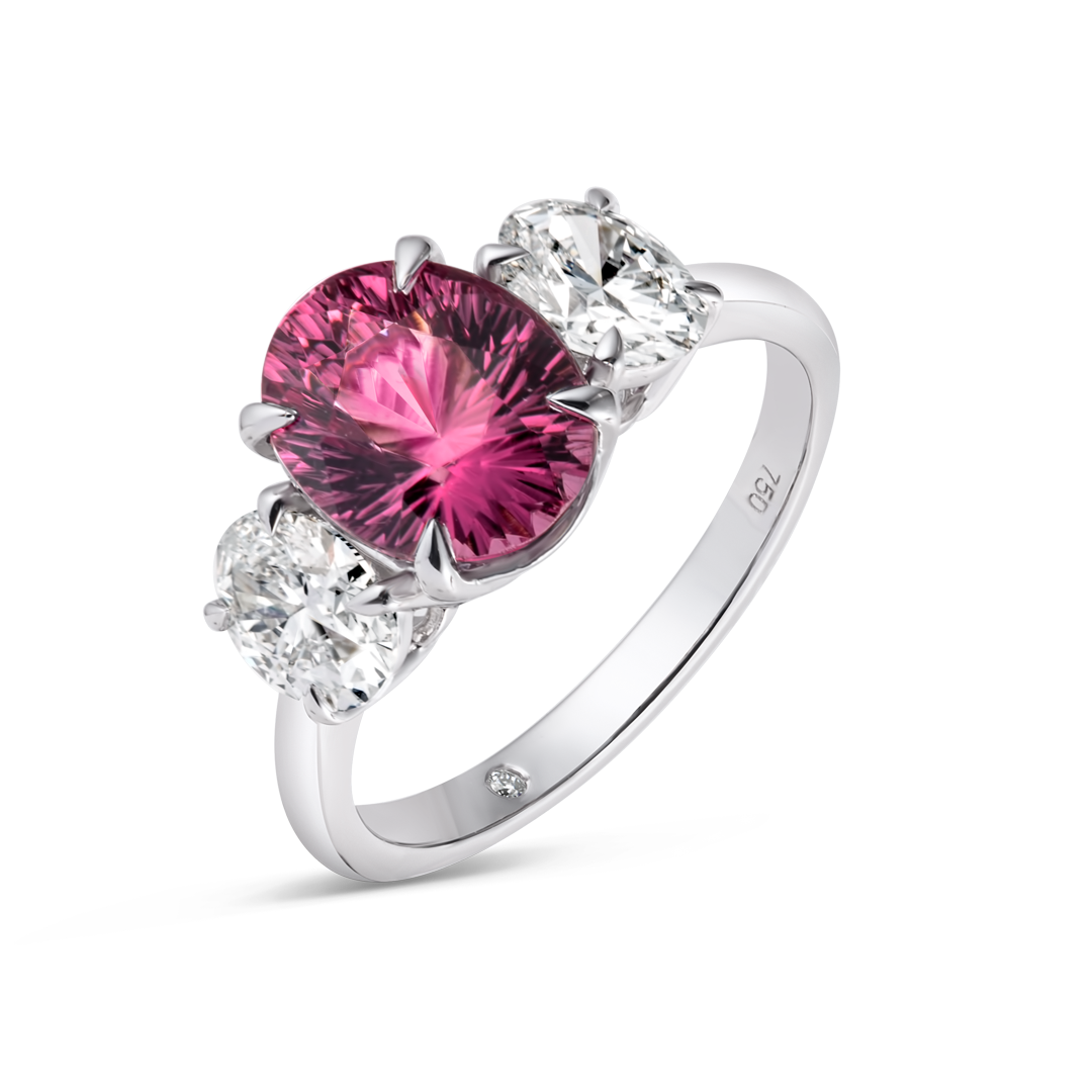 2.85ct Oval Natural Red Garnet Trilogy Ring White Gold