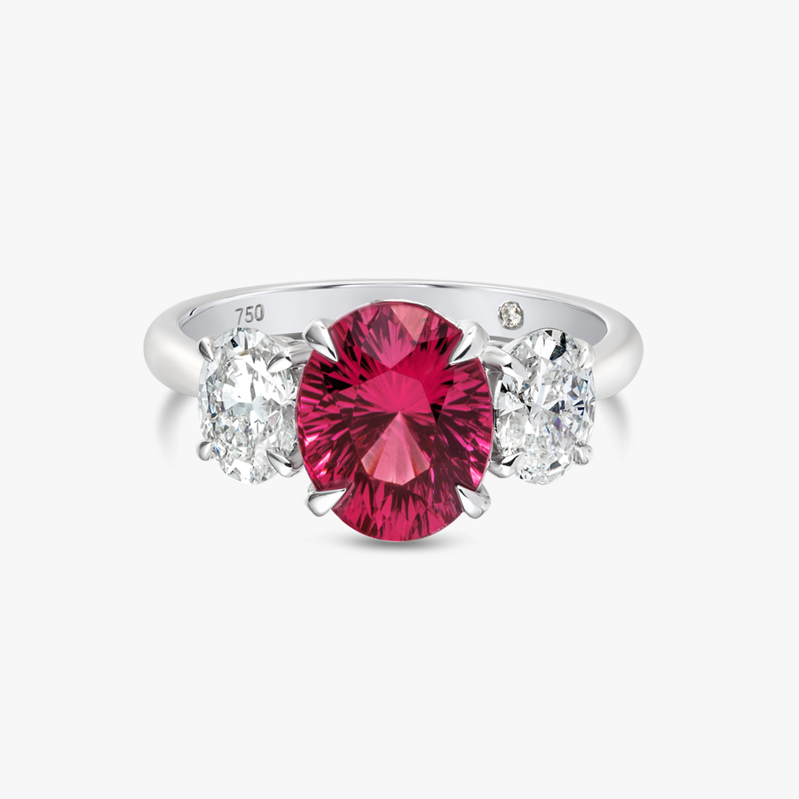 2.85ct Oval Natural Red Garnet Trilogy Ring White Gold