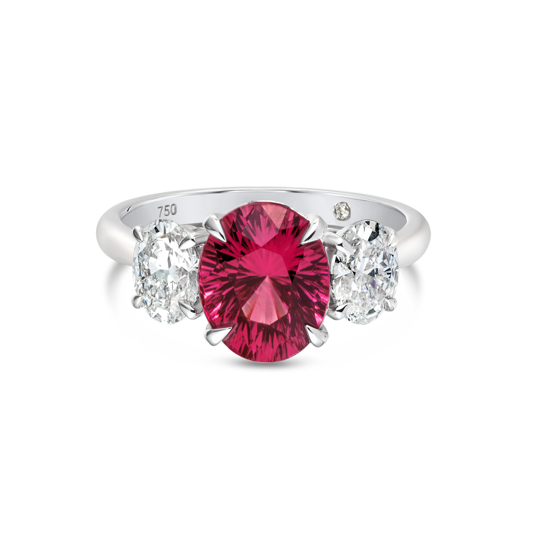 2.85ct Oval Natural Red Garnet Trilogy Ring White Gold