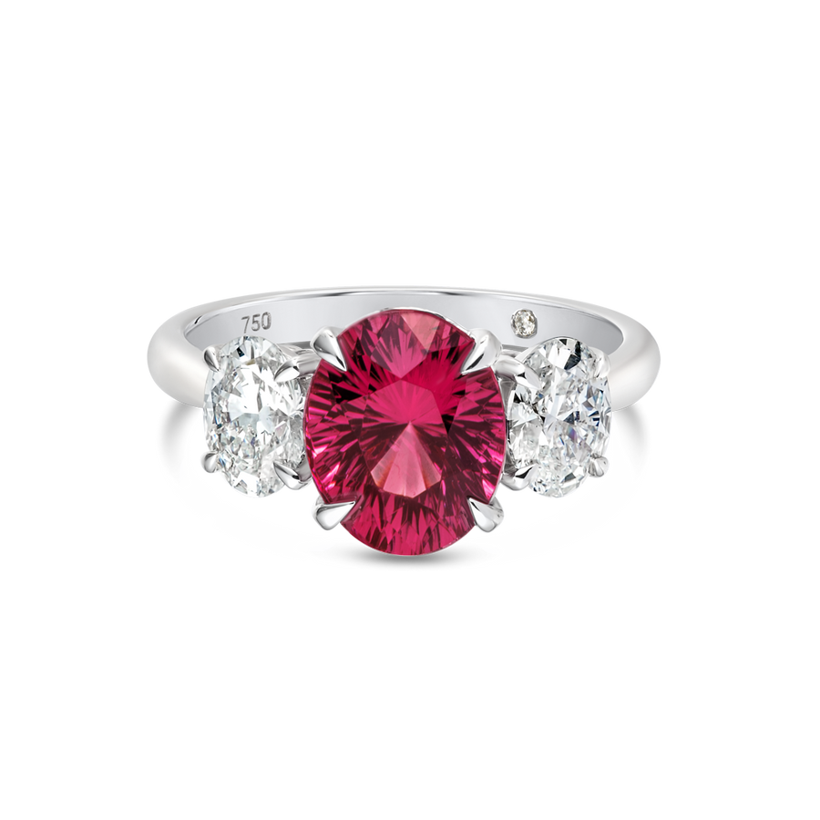 2.85ct Oval Natural Red Garnet Trilogy Ring White Gold